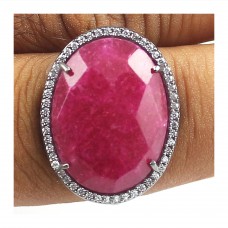 Vintage Ruby pink oval Cut Cocktail Cubic Zirconia Ring